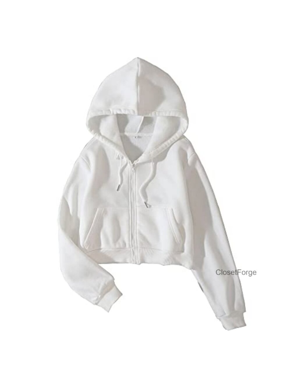 Women's Fleece Full Zip Crop Hoodie Long Sleeve with Pockets - Picture 1 of 6